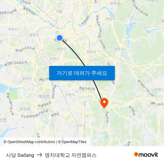 사당 Sadang to 명지대학교 자연캠퍼스 map