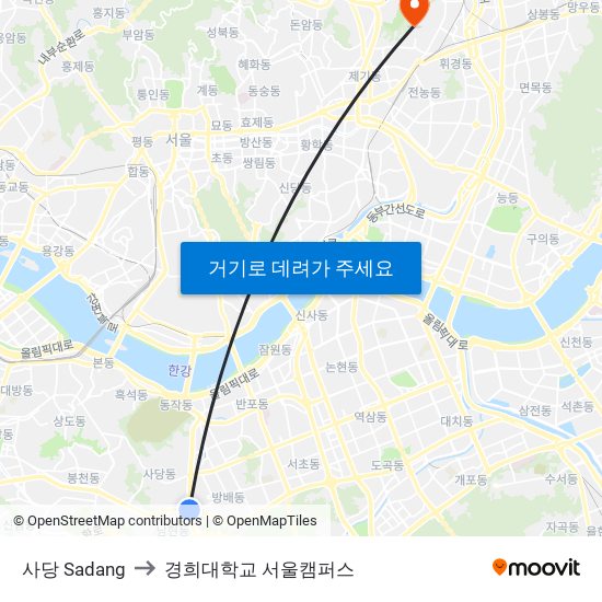 사당 Sadang to 경희대학교 서울캠퍼스 map