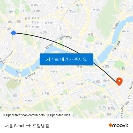 서울 Seoul to 드림병원 map