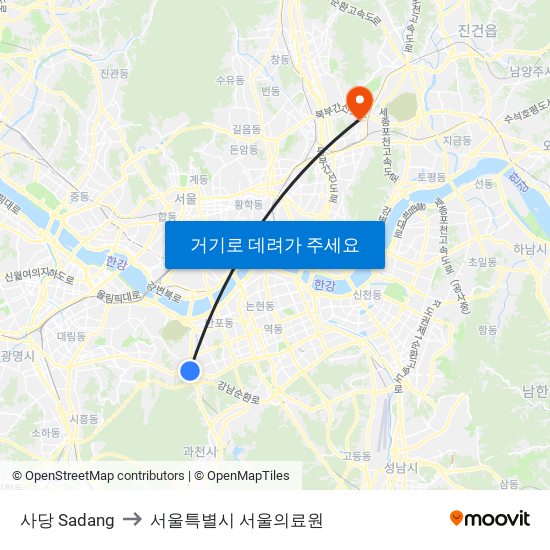 사당 Sadang to 서울특별시 서울의료원 map