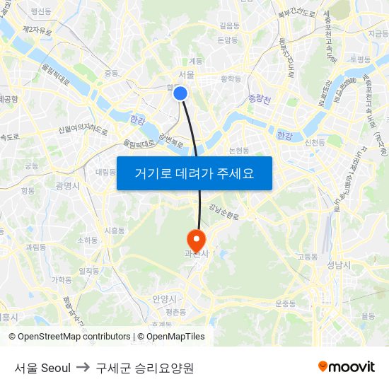 서울 Seoul to 구세군 승리요양원 map