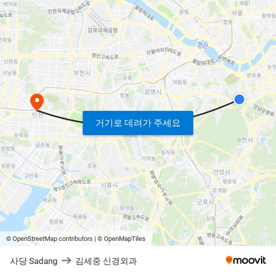 사당 Sadang to 김세중 신경외과 map