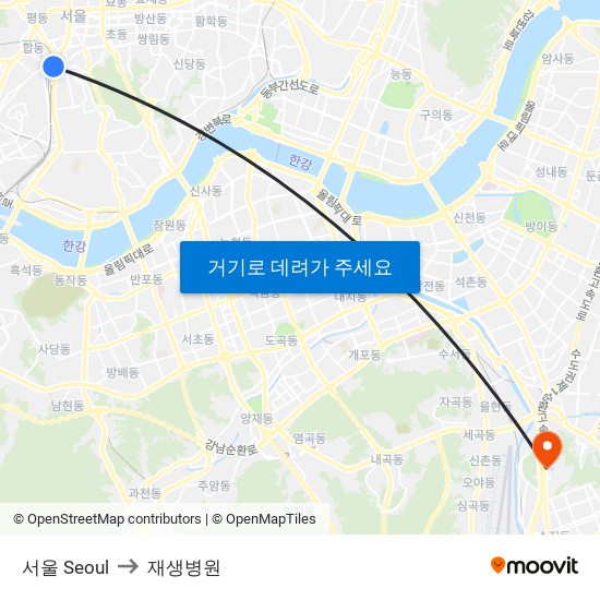 서울 Seoul to 재생병원 map
