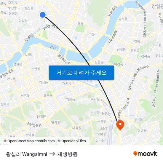 왕십리 Wangsimni to 재생병원 map