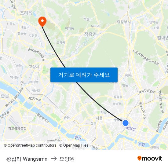 왕십리 Wangsimni to 요양원 map