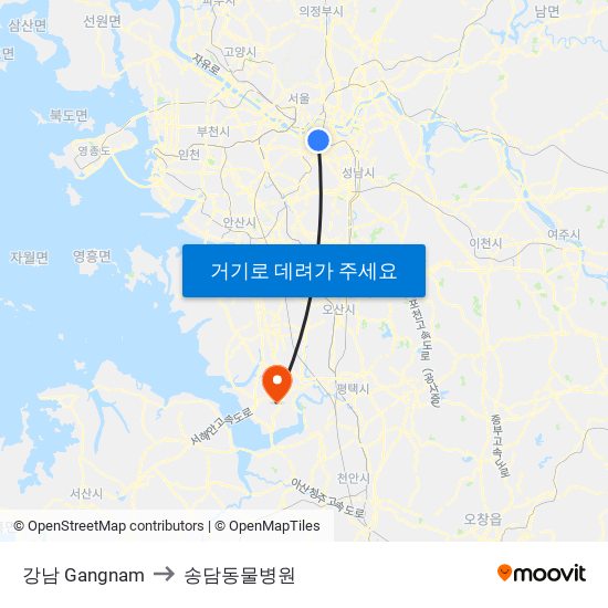 강남 Gangnam to 송담동물병원 map