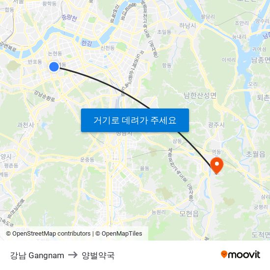 강남 Gangnam to 양벌약국 map