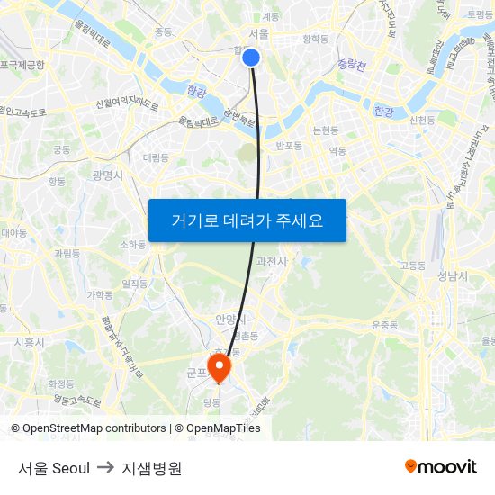 서울 Seoul to 지샘병원 map