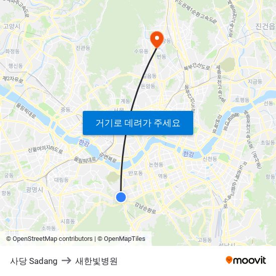 사당 Sadang to 새한빛병원 map