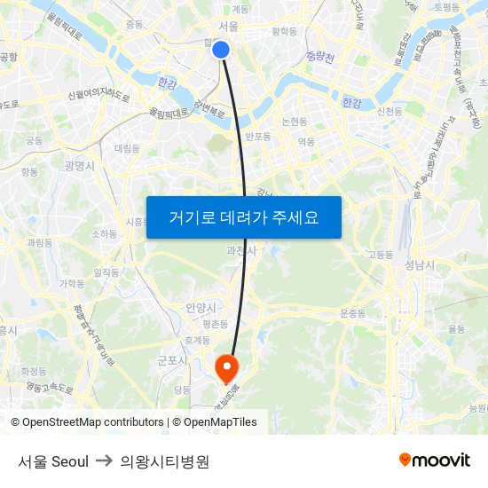 서울 Seoul to 의왕시티병원 map