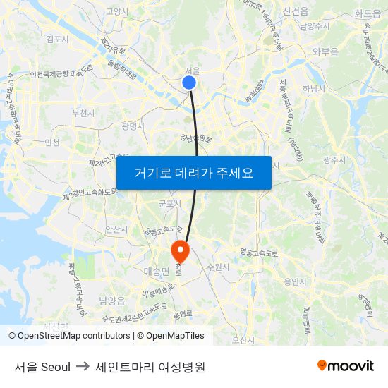 서울 Seoul to 세인트마리 여성병원 map