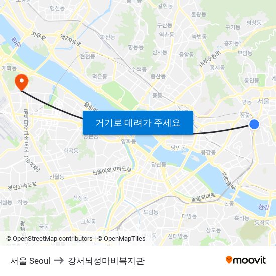 서울 Seoul to 강서뇌성마비복지관 map