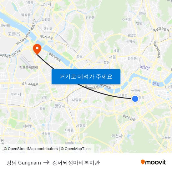 강남 Gangnam to 강서뇌성마비복지관 map