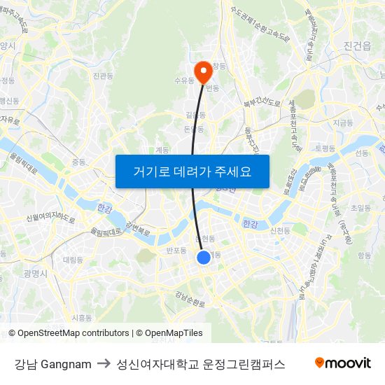 강남 Gangnam to 성신여자대학교 운정그린캠퍼스 map