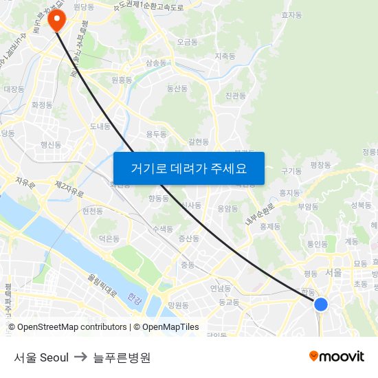 서울 Seoul to 늘푸른병원 map