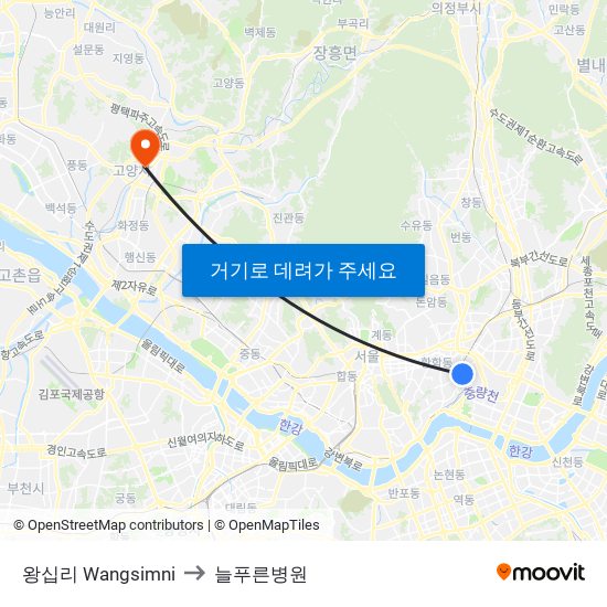 왕십리 Wangsimni to 늘푸른병원 map