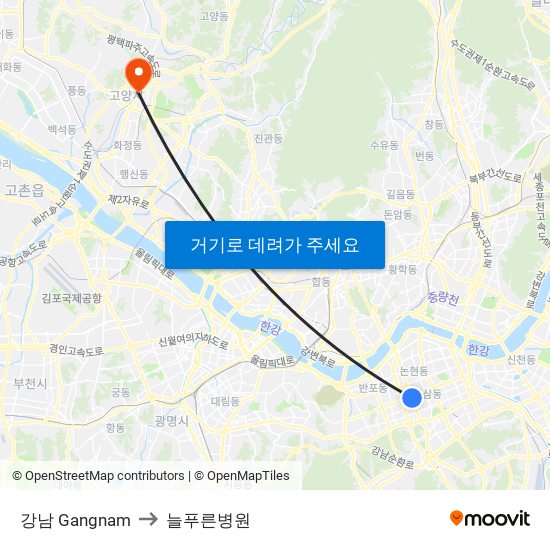 강남 Gangnam to 늘푸른병원 map