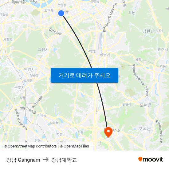 강남 Gangnam to 강남대학교 map