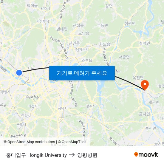 홍대입구 Hongik University to 양평병원 map