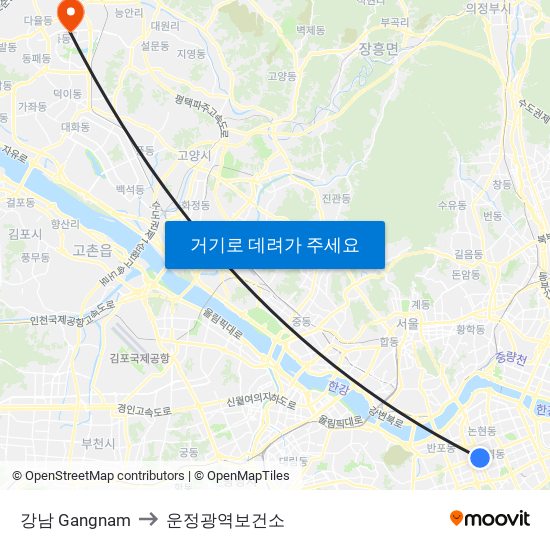 강남 Gangnam to 운정광역보건소 map