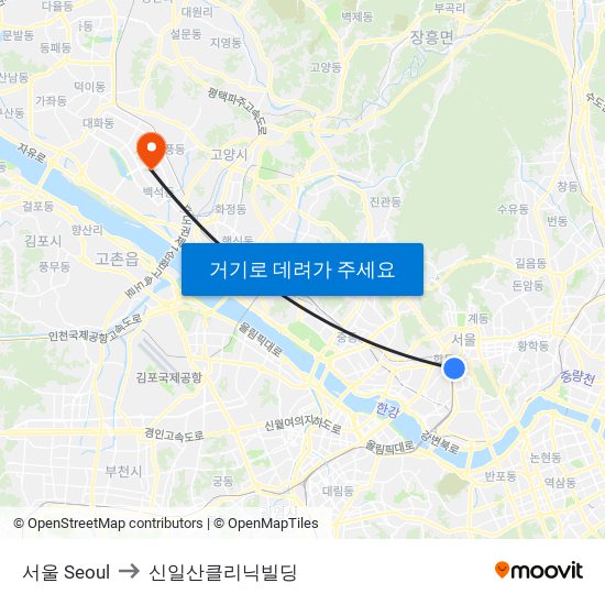 서울 Seoul to 신일산클리닉빌딩 map