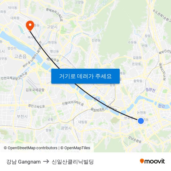 강남 Gangnam to 신일산클리닉빌딩 map