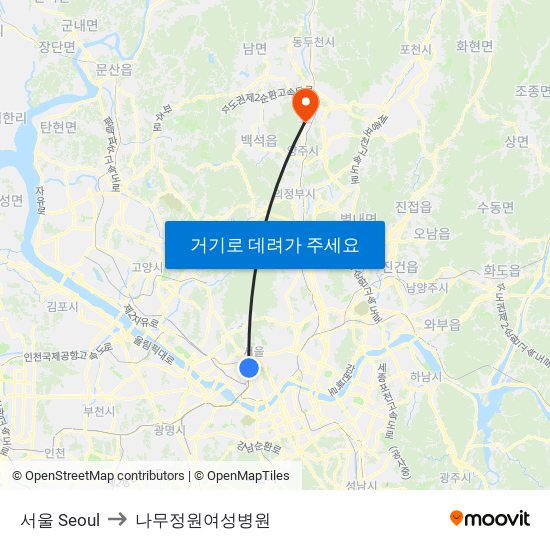 서울 Seoul to 나무정원여성병원 map