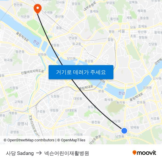 사당 Sadang to 넥슨어린이재활병원 map