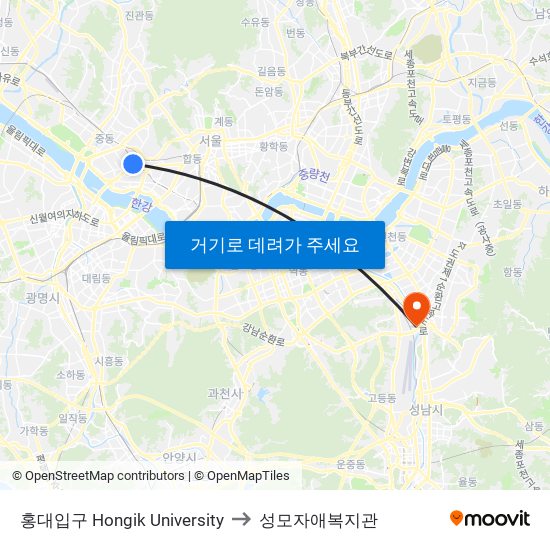 홍대입구 Hongik University to 성모자애복지관 map