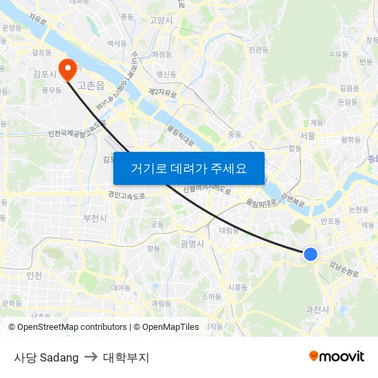 사당 Sadang to 대학부지 map