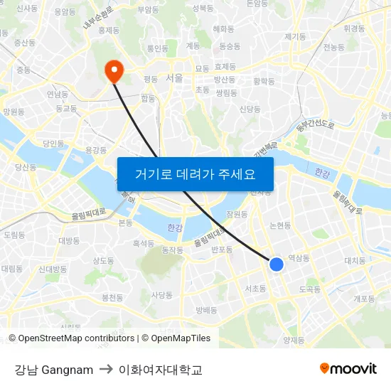 강남 Gangnam to 이화여자대학교 map
