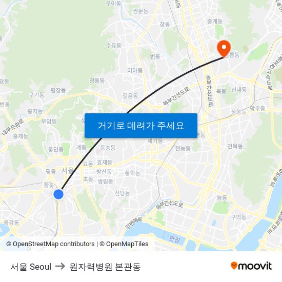 서울 Seoul to 원자력병원 본관동 map