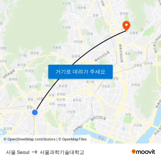 서울 Seoul to 서울과학기술대학교 map
