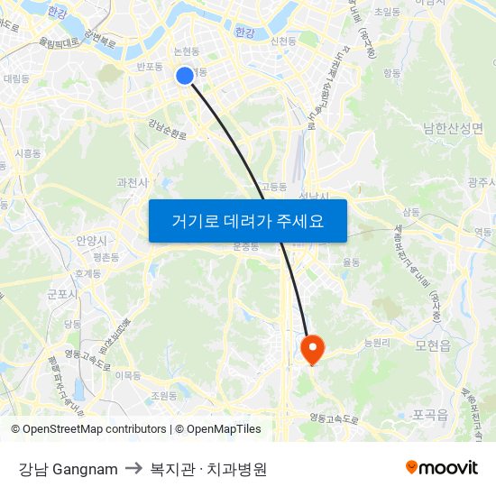 강남 Gangnam to 복지관 · 치과병원 map