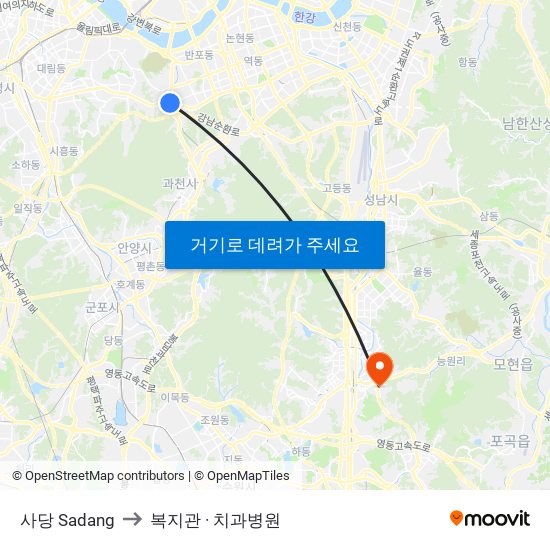 사당 Sadang to 복지관 · 치과병원 map