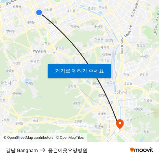 강남 Gangnam to 좋은이웃요양병원 map