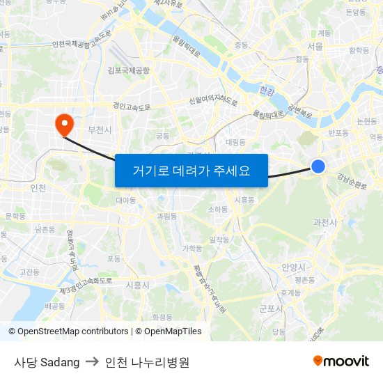 사당 Sadang to 인천 나누리병원 map