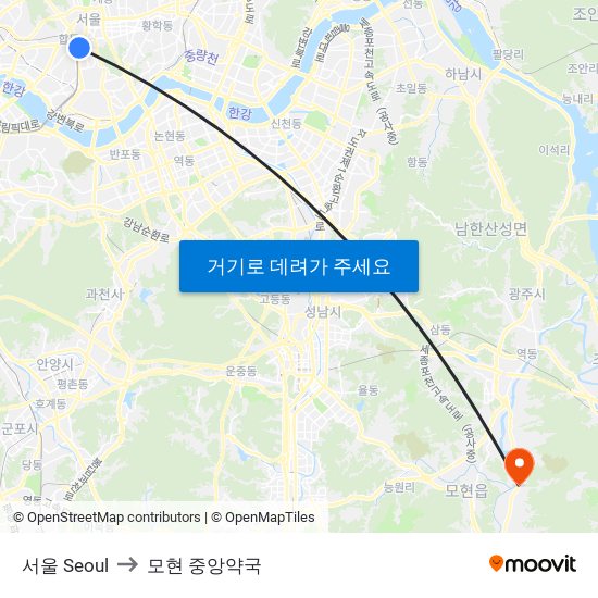 서울 Seoul to 모현 중앙약국 map