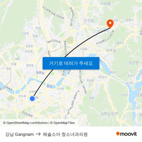 강남 Gangnam to 해솔소아 청소녀과의원 map