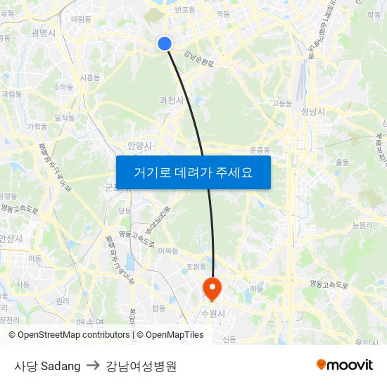 사당 Sadang to 강남여성병원 map