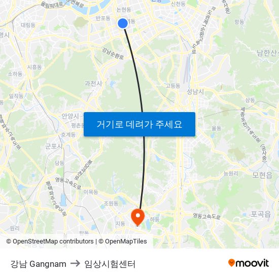 강남 Gangnam to 임상시험센터 map