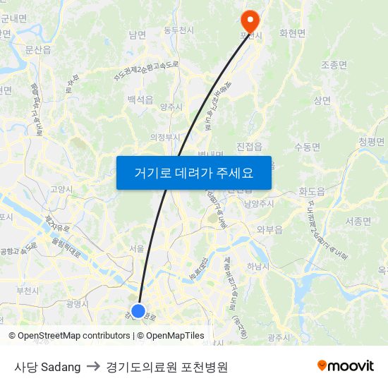 사당 Sadang to 경기도의료원 포천병원 map