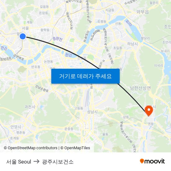 서울 Seoul to 광주시보건소 map
