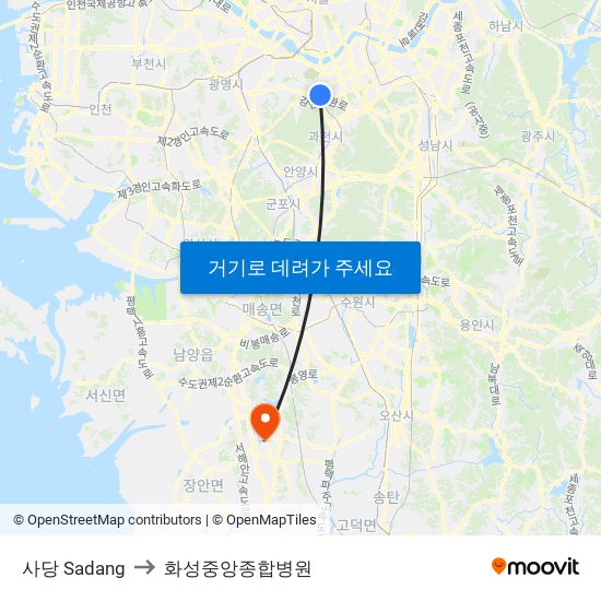 사당 Sadang to 화성중앙종합병원 map