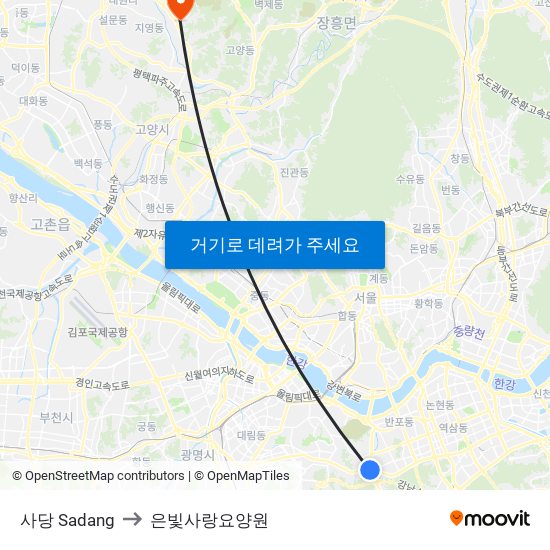 사당 Sadang to 은빛사랑요양원 map