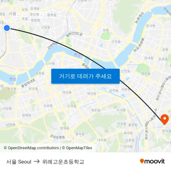 서울 Seoul to 위례고운초등학교 map