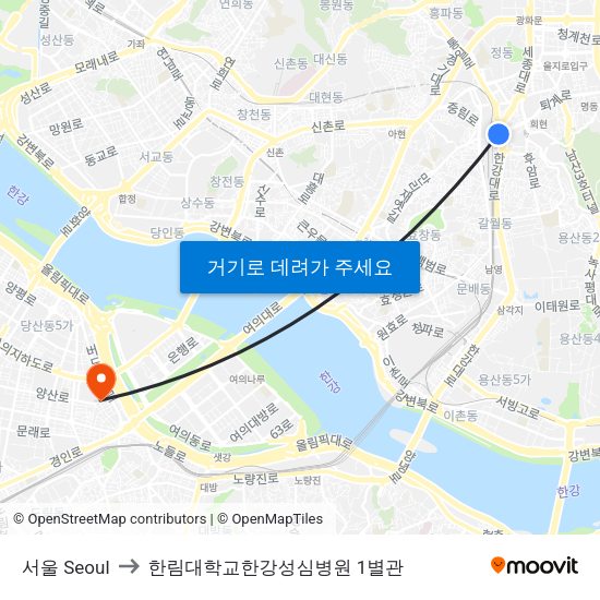 서울 Seoul to 한림대학교한강성심병원 1별관 map
