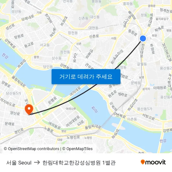 서울 Seoul to 한림대학교한강성심병원 1별관 map