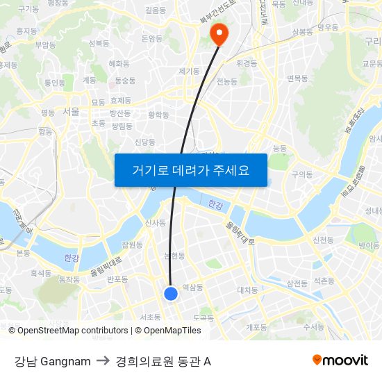 강남 Gangnam to 경희의료원 동관 A map