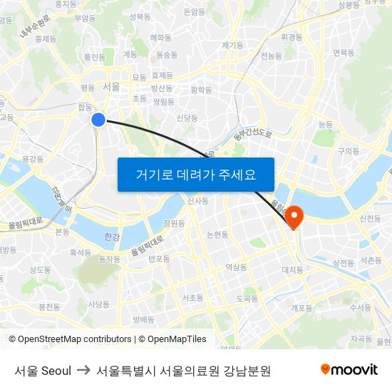 서울 Seoul to 서울특별시 서울의료원 강남분원 map